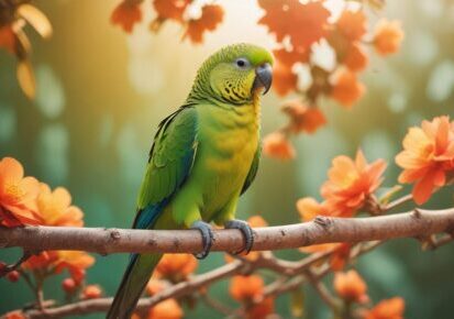 Green parrot on a branch representing bird transportation in Charlotte, NC