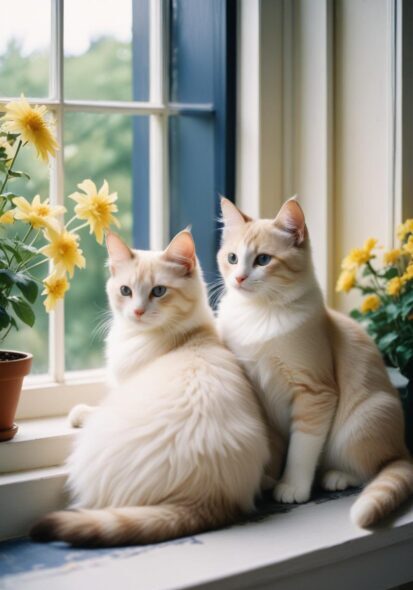 Pet relocation planning in Houston, Texas – two cats sitting by a window during travel preparation