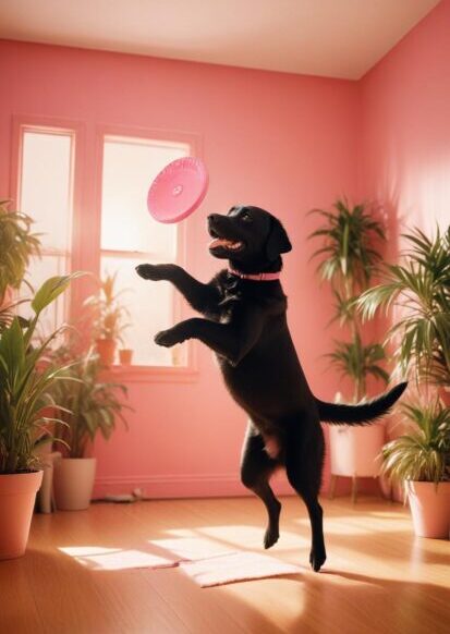 Dog playing indoors, representing dog transportation and relocation planning in Colorado Springs