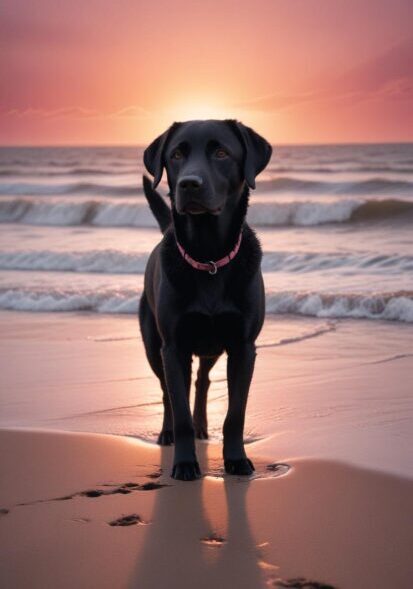 Dog standing on a Hawaiian beach as part of professional pet transportation to and from Hawaii