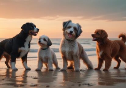 Dog relocation planning in Los Angeles, California – dogs standing on a beach at sunset