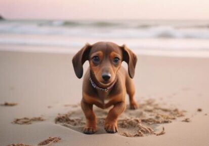 Dog on beach representing professional dog transportation to and from The Bahamas