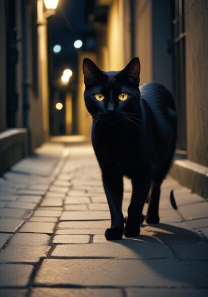 Cat transportation planning in Philadelphia, Pennsylvania – black cat walking in a city setting during relocation preparation