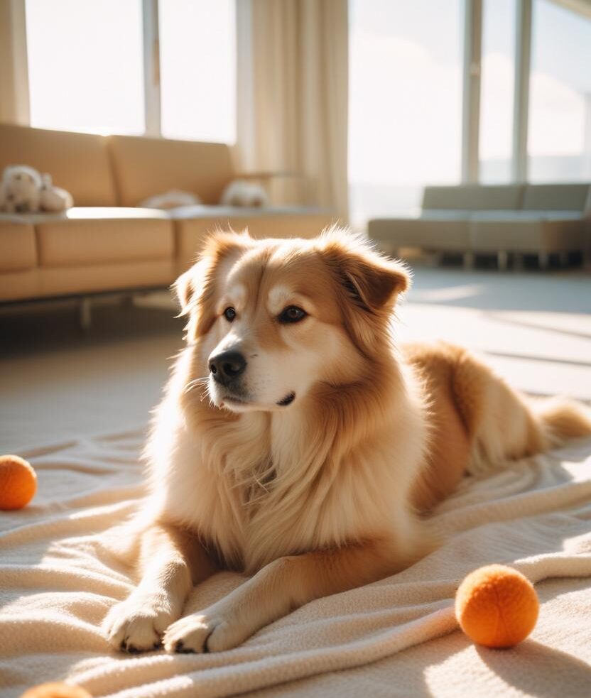 Dog resting at home before pet relocation from New Orleans
