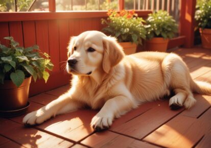 Golden retriever puppy lying on a patio representing dog transportation services in Tucson, Arizona