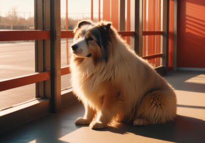 Dog sitting near a window, representing coordinated dog transportation and relocation services in San Diego, California