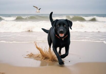 Dog transportation planning in Philadelphia, Pennsylvania – black dog running on a beach during travel preparation