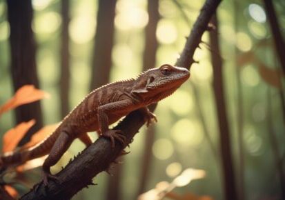 Lizard on a branch, representing reptile and exotic pet transportation services in Orlando, Florida