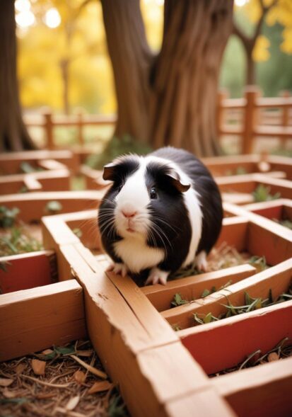 Guinea pig in an outdoor enclosure, representing small pet transportation and relocation services in Anchorage, Alaska