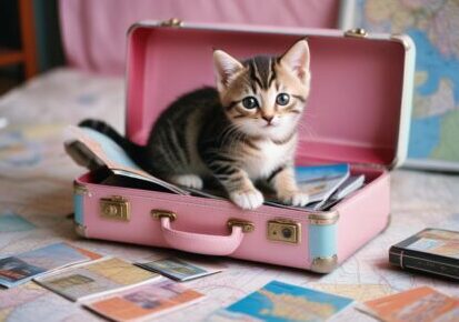 Pet relocation in Miami, Florida – kitten sitting in an open suitcase during travel preparation