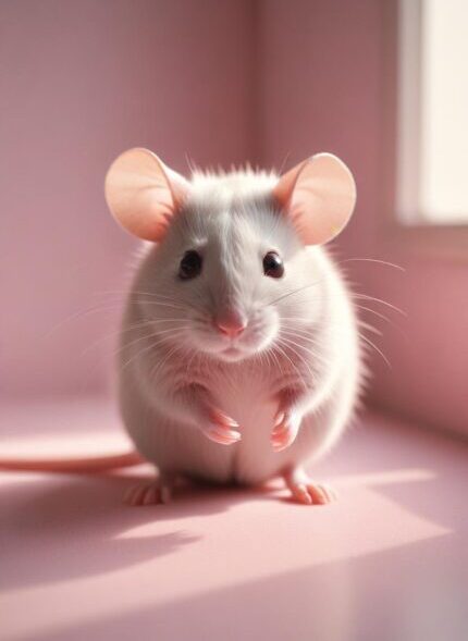Small mouse sitting indoors in a calm, controlled environment