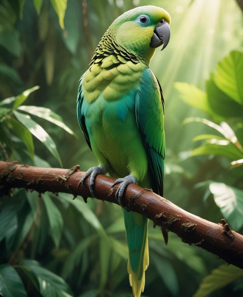 Green parrot perched on a branch representing bird transportation services in Tucson, Arizona