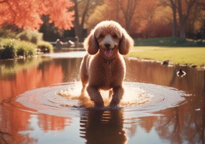 Small dog standing in shallow water outdoors, representing dog transportation planning in San Francisco