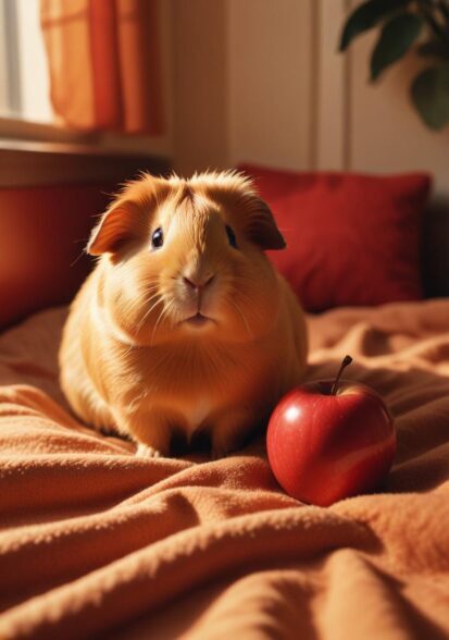 Guinea pig on a bed representing small mammal transportation services in Tucson, Arizona