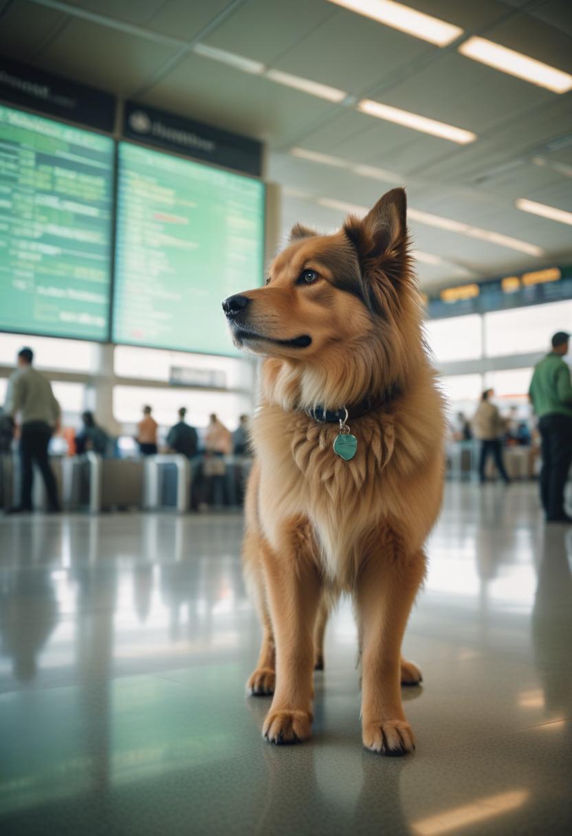 Pet transportation in Brooklyn, NY – dog waiting at an airport terminal before travel