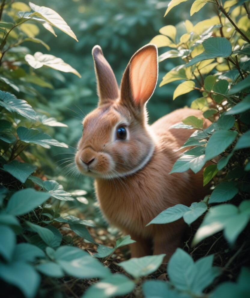 Brown rabbit in green foliage representing small mammal transportation in San Jose, CA