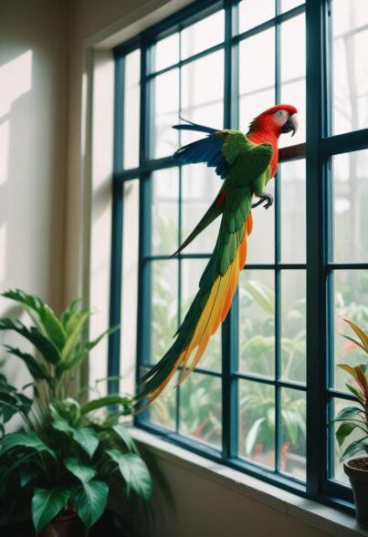 Colorful parrot indoors, representing bird and exotic pet transportation services in The Bronx, New York
