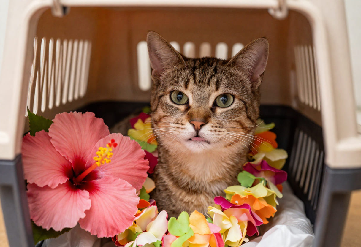 Cat ready for a move to Hawaii