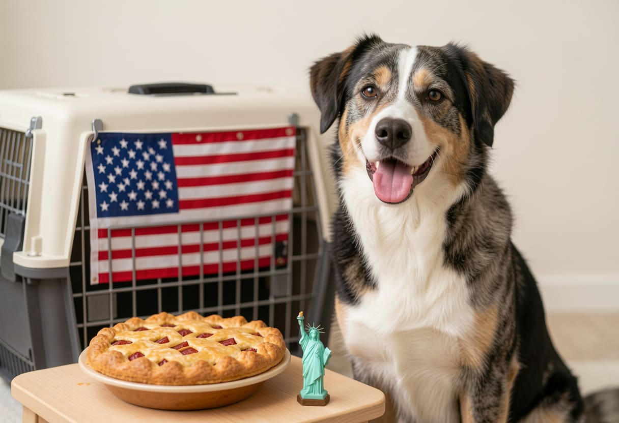 Dog ready for pet transport to the United States