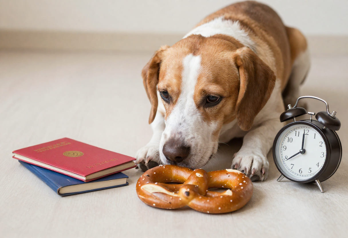 Dog with German items and travel papers