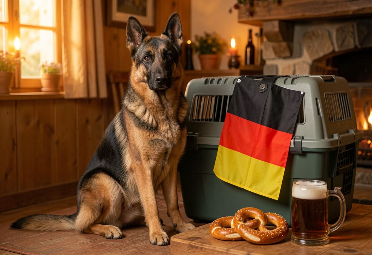 German shepherd ready for pet relocation from the USA to Germany