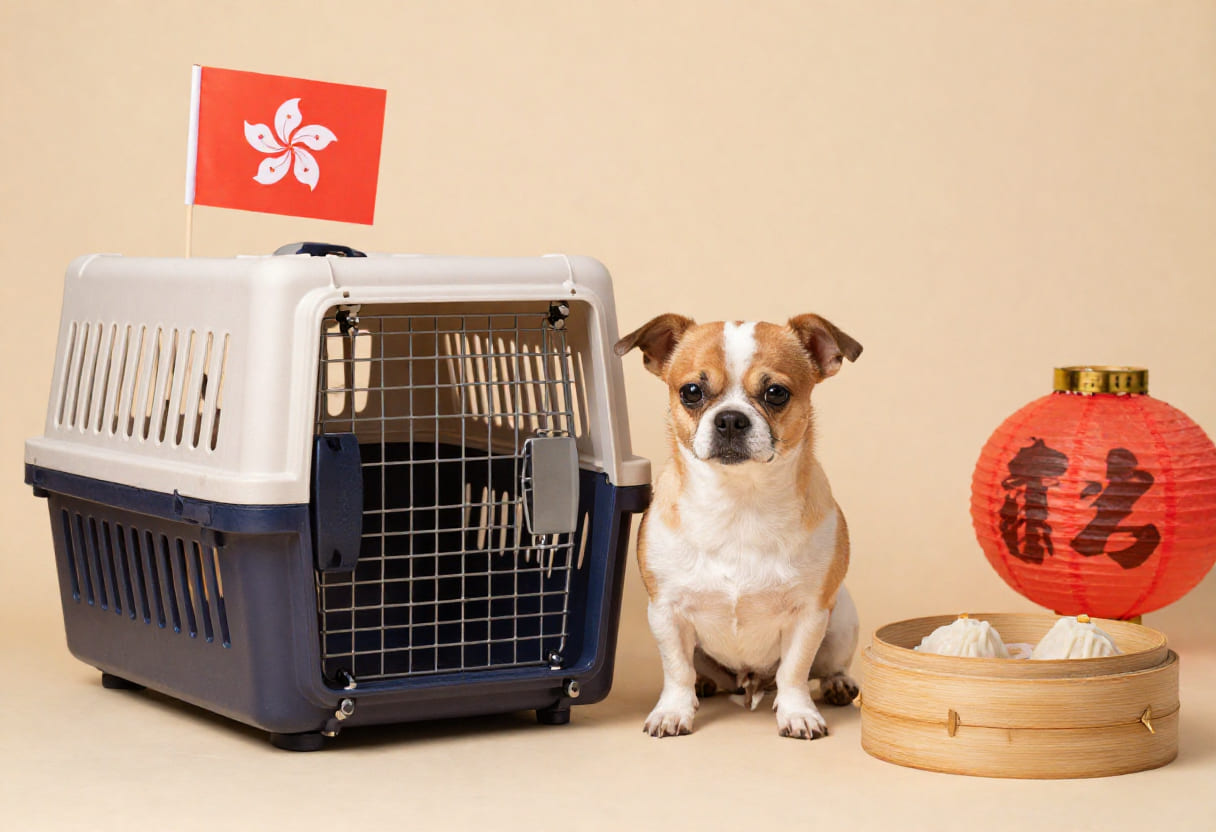 Small dog ready for pet relocation from the USA to Hong Kong