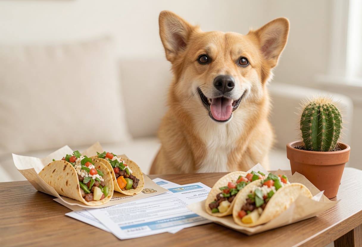 Dog with Mexican items and travel papers