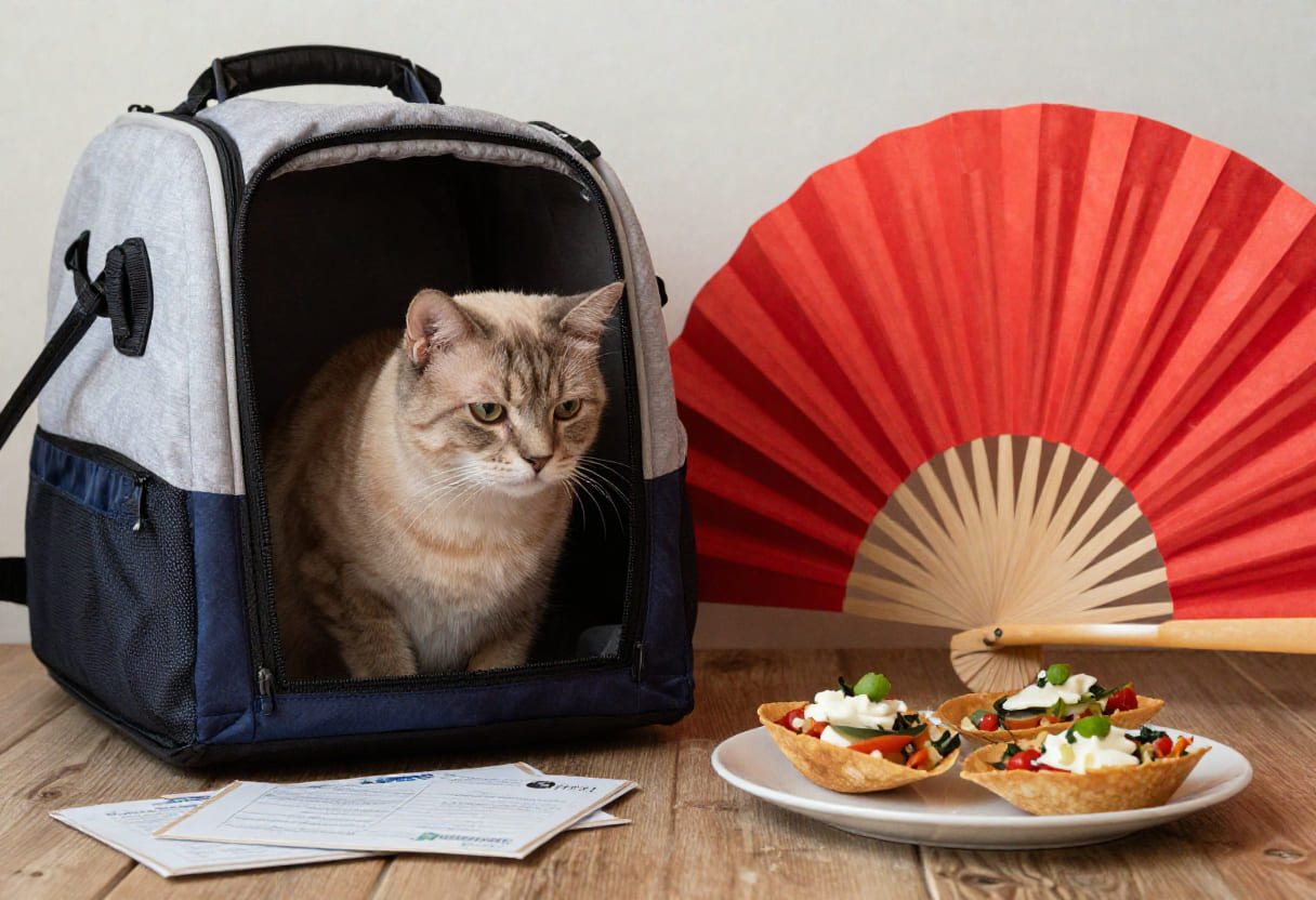 Cat with Spanish items and travel papers