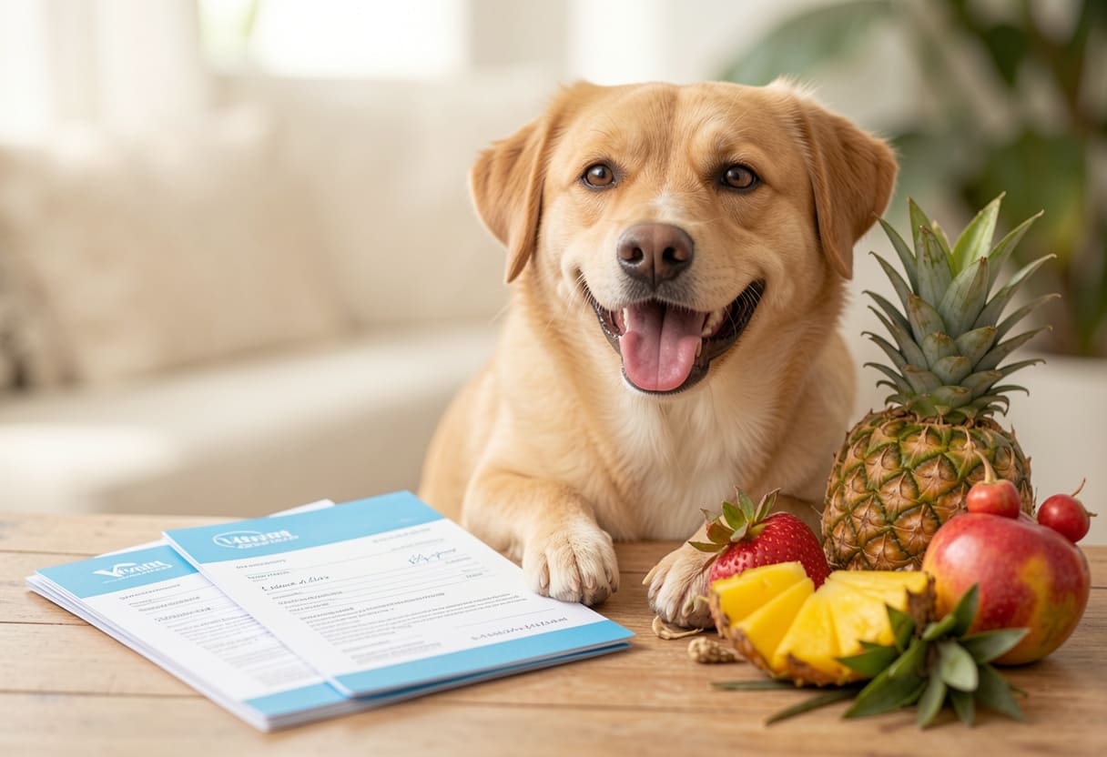 Dog with Brazilian items and travel papers