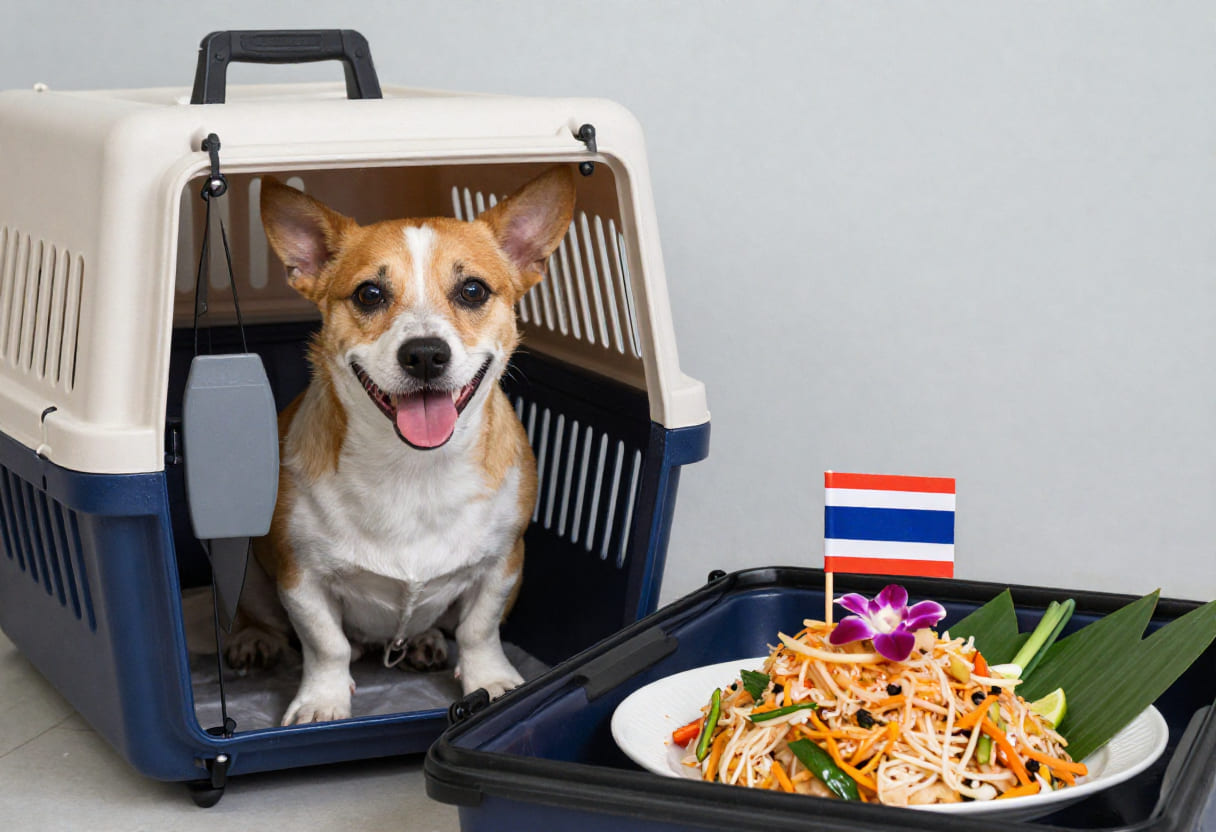 Dog ready for international travel from the USA to Thailand