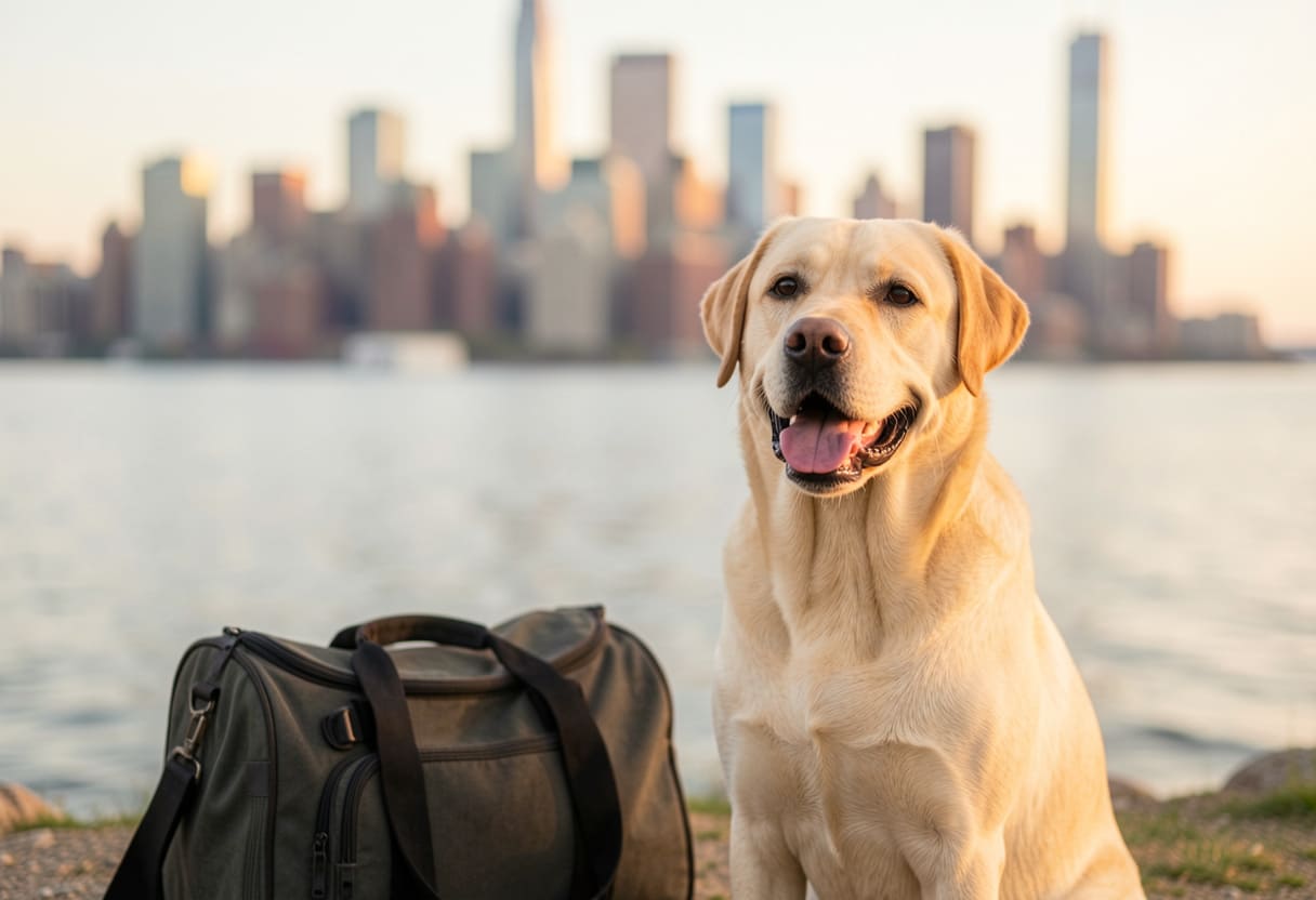 Dog and handler ready for pet transport in the Midwest