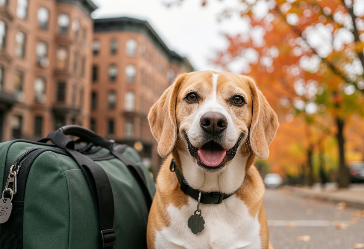 Dog and handler ready for pet transport in the Northeast