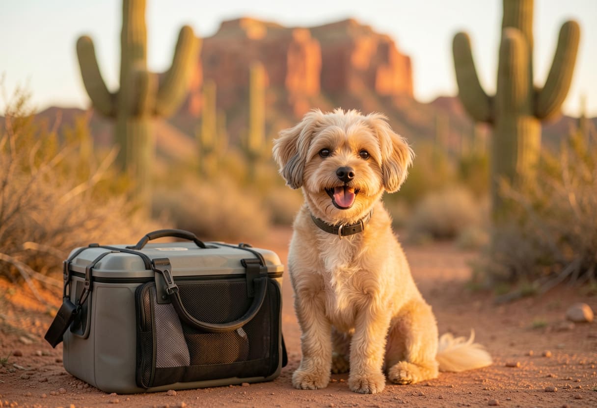 Dog and handler ready for pet transport in the Southwest