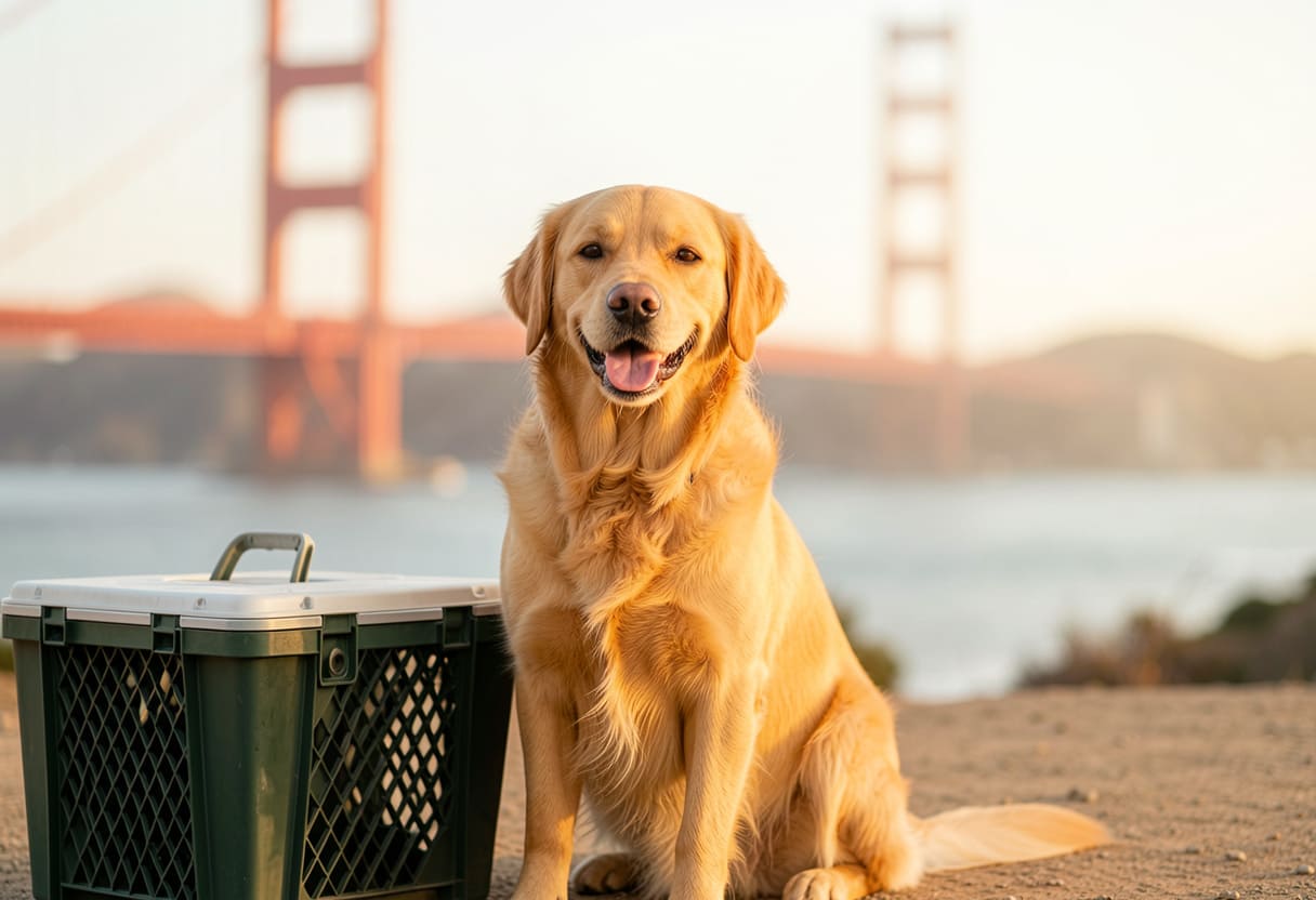 Dog and handler ready for pet transport on the West Coast