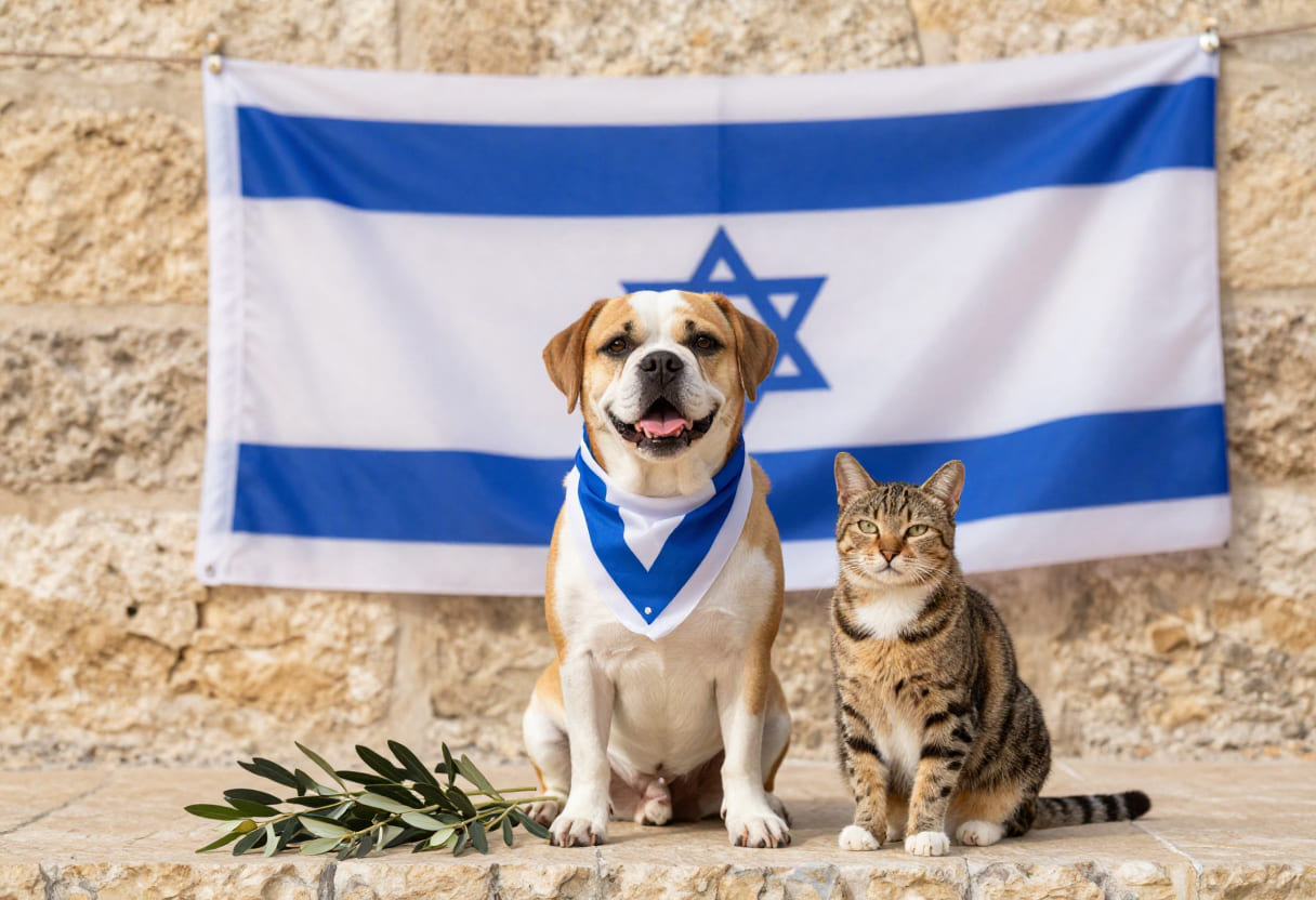 Dog and cat with Israel items for pet shipping from the USA to Israel