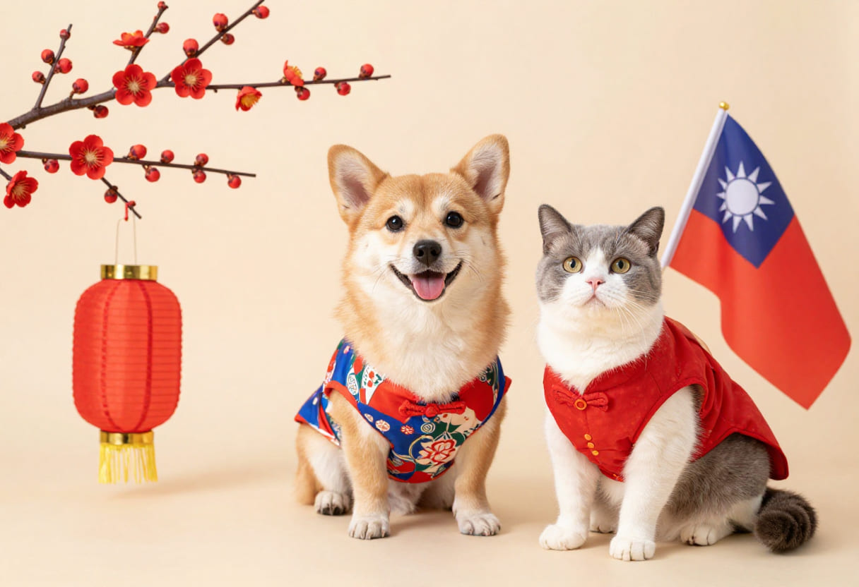 Dog and cat with Taiwan items for pet shipping from the USA to Taiwan